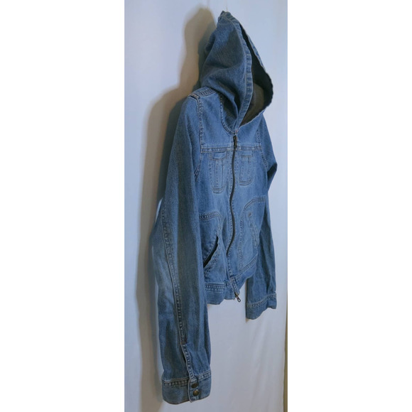 ABERCROMBIE Hooded Jean Jacket Size XL Girls Zipper Pockets Denim Blue - Picture 2 of 14